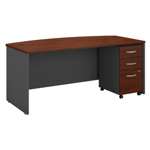 Bush Business Furniture Series C 72W x 36D Bow Front Desk with Mobile File Cabinet | Hansen Cherry/Graphite Gray