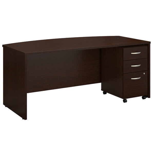 Bush Business Furniture Series C 72W x 36D Bow Front Desk with Mobile File Cabinet | Mocha Cherry