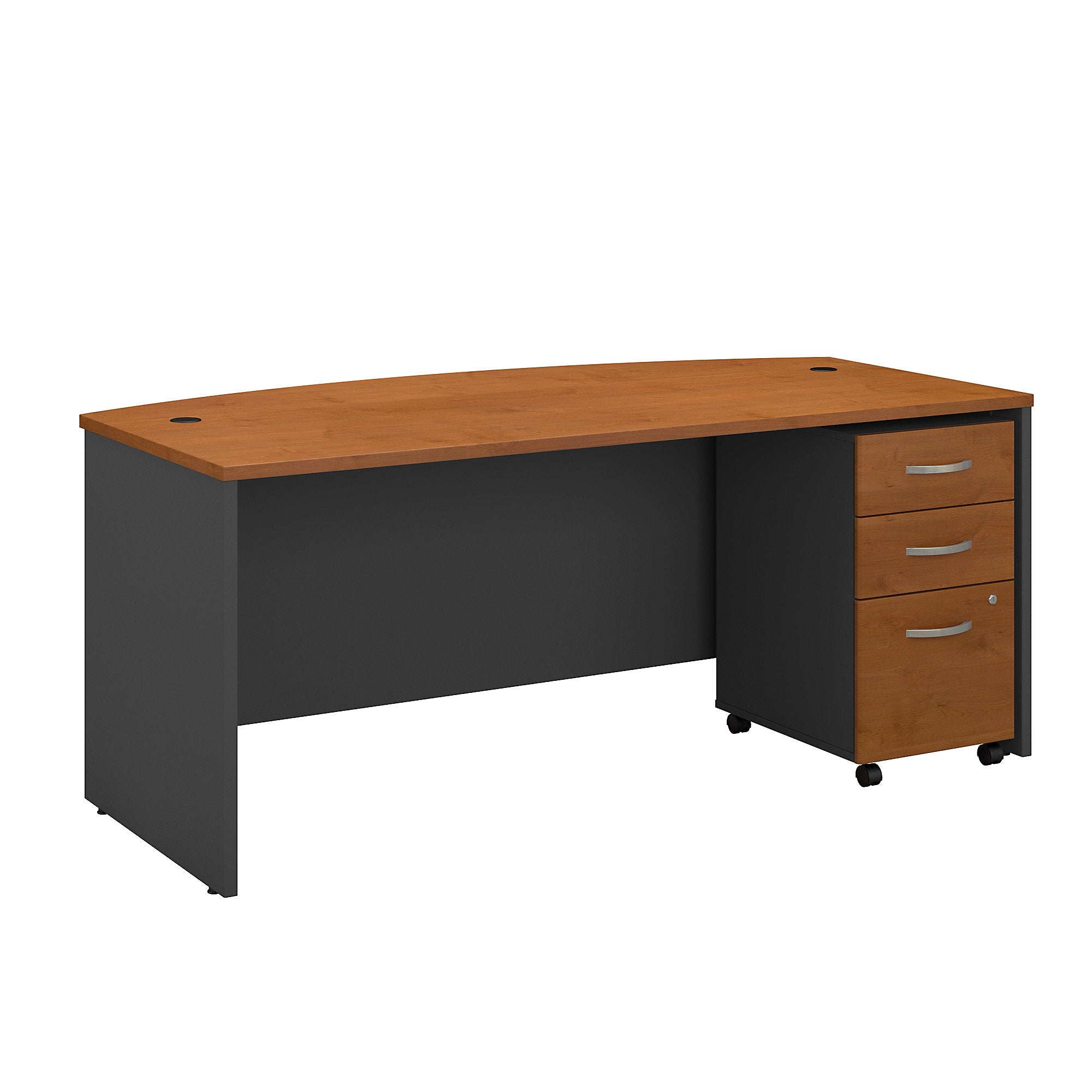 Bush Business Furniture Series C 72W x 36D Bow Front Desk with Mobile File Cabinet | Natural Cherry/Graphite Gray