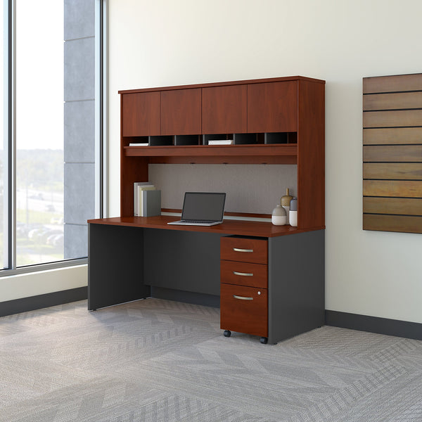 Bush Business Furniture Series C 72W x 30D Office Desk with Hutch and Mobile File Cabinet | Hansen Cherry/Graphite Gray