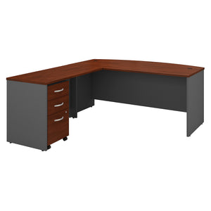 Bush Business Furniture Series C 72W Bow Front L Shaped Desk with 48W Return and Mobile File Cabinet | Hansen Cherry/Graphite Gray