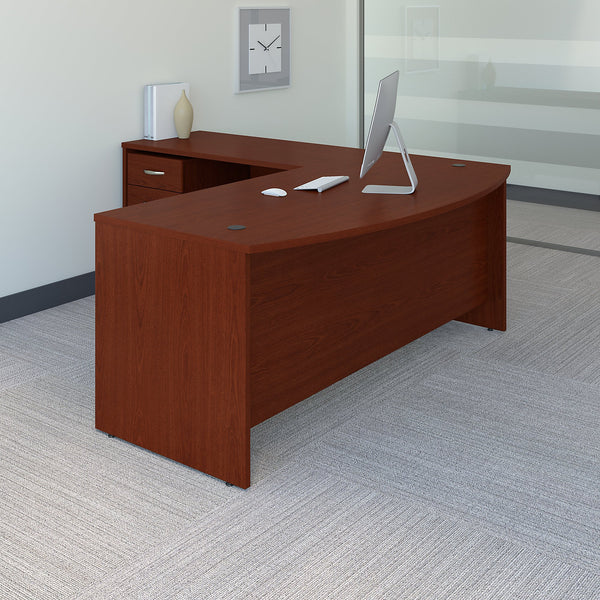 Bush Business Furniture Series C 72W Bow Front L Shaped Desk with 48W Return and Mobile File Cabinet | Mahogany