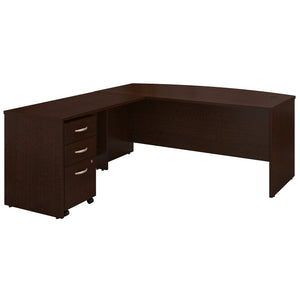 Bush Business Furniture Series C 72W Bow Front L Shaped Desk with 48W Return and Mobile File Cabinet | Mocha Cherry