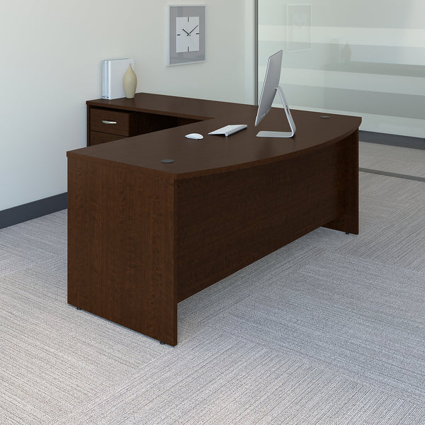 Bush Business Furniture Series C 72W Bow Front L Shaped Desk with 48W Return and Mobile File Cabinet | Mocha Cherry