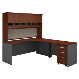 Bush Business Furniture Series C 72W Right Handed Corner Desk with Hutch and Mobile File Cabinet | Hansen Cherry/Graphite Gray