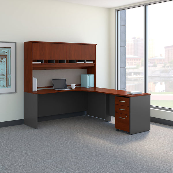 Bush Business Furniture Series C 72W Right Handed Corner Desk with Hutch and Mobile File Cabinet | Hansen Cherry/Graphite Gray