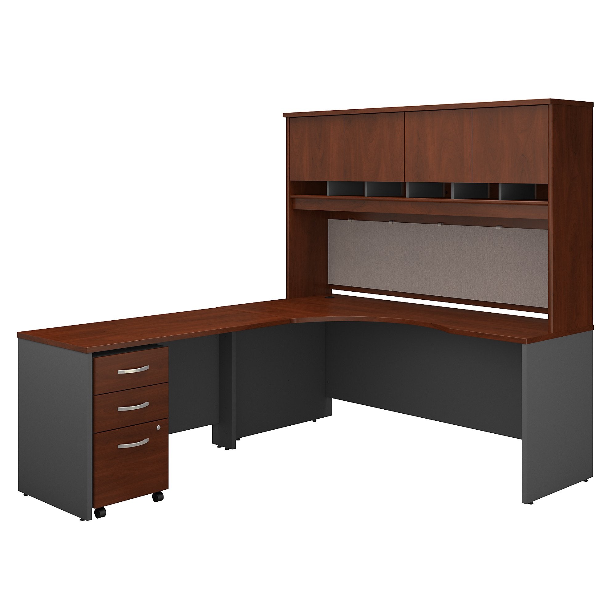 Bush Business Furniture Series C 72W Left Handed Corner Desk with Hutch and Mobile File Cabinet | Hansen Cherry/Graphite Gray