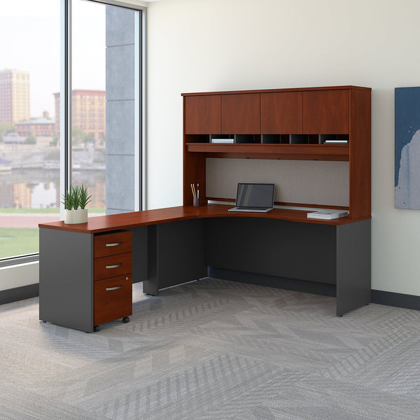 Bush Business Furniture Series C 72W Left Handed Corner Desk with Hutch and Mobile File Cabinet | Hansen Cherry/Graphite Gray