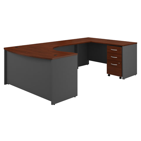 Bush Business Furniture Series C 60W Right Handed Bow Front U Shaped Desk with Mobile File Cabinet | Hansen Cherry/Graphite Gray