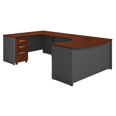 Bush Business Furniture Series C 60W Left Handed Bow Front U Shaped Desk with Mobile File Cabinet | Hansen Cherry/Graphite Gray