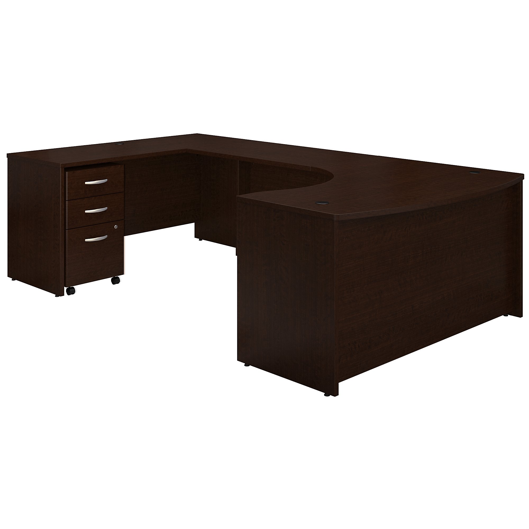 Bush Business Furniture Series C 60W Left Handed Bow Front U Shaped Desk with Mobile File Cabinet | Mocha Cherry