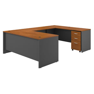 Bush Business Furniture Series C 72W x 30D U Shaped Desk with Mobile File Cabinet | Natural Cherry/Graphite Gray
