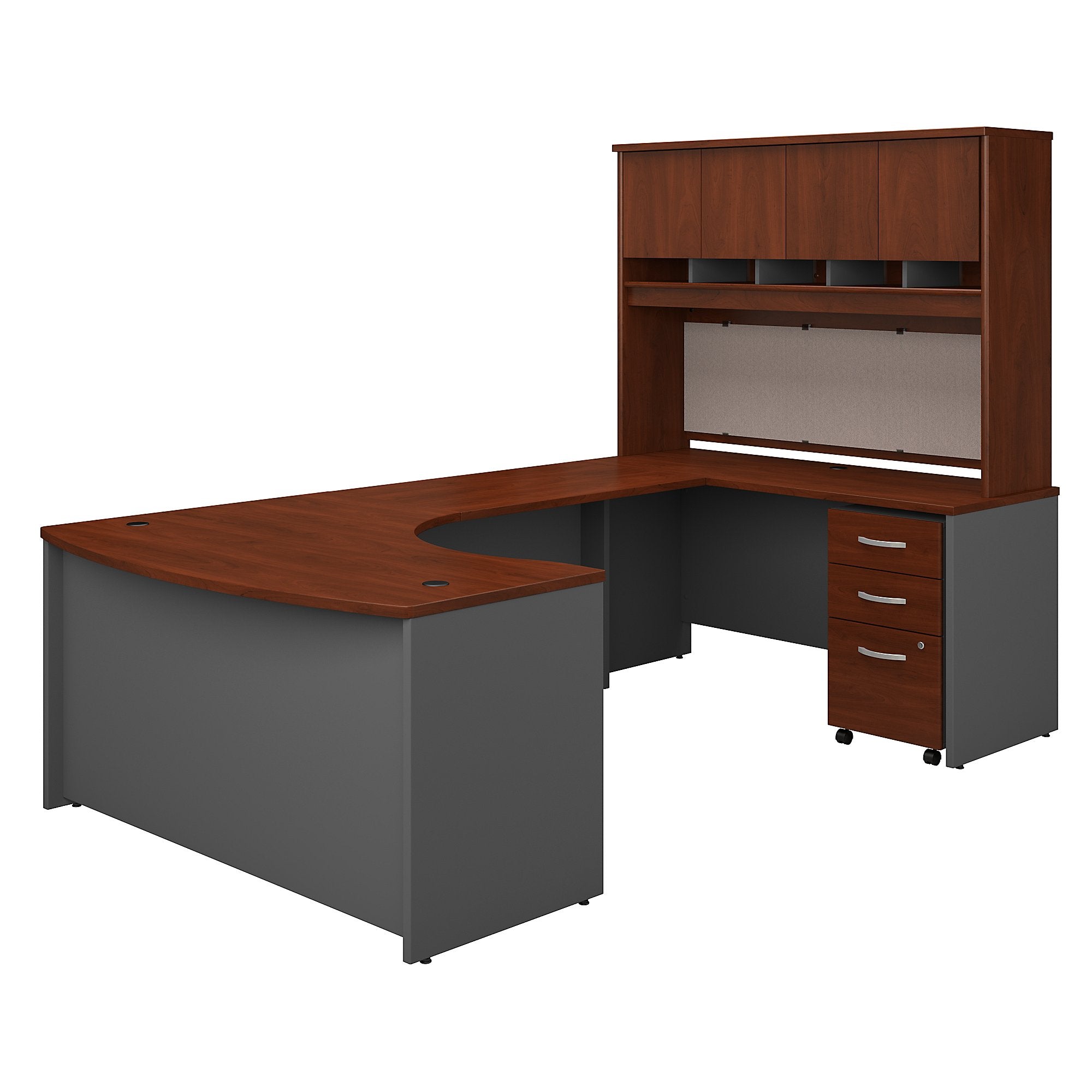 Bush Business Furniture Series C 60W Right Handed Bow Front U Shaped Desk with Hutch and Storage | Hansen Cherry/Graphite Gray