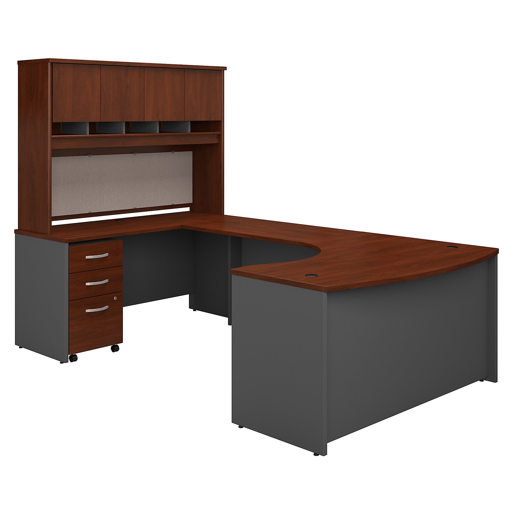 Bush Business Furniture Series C 60W Left Handed Bow Front U Shaped Desk with Hutch and Storage | Hansen Cherry/Graphite Gray