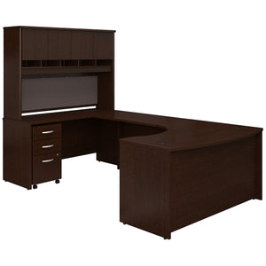 Bush Business Furniture Series C 60W Left Handed Bow Front U Shaped Desk with Hutch and Storage | Mocha Cherry