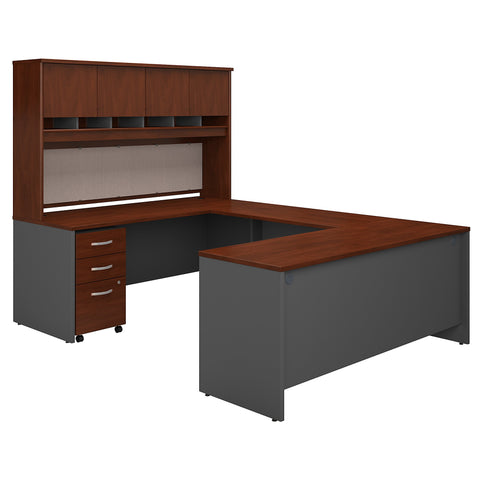 Bush Business Furniture Series C 72W U Shaped Desk with Hutch and Storage | Hansen Cherry/Graphite Gray