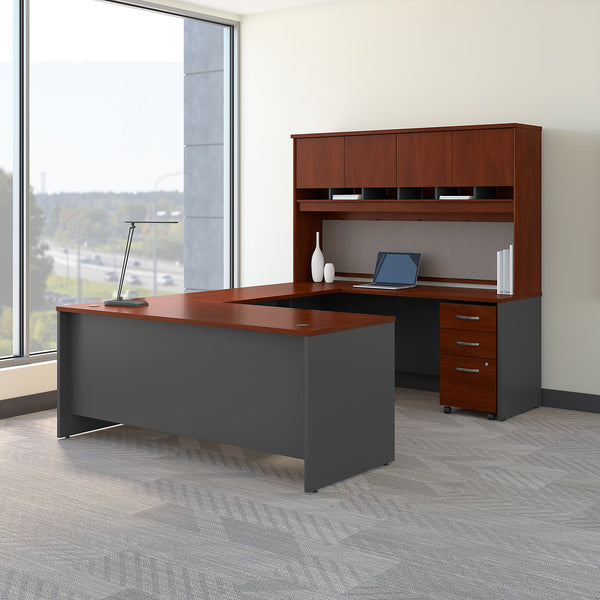 Bush Business Furniture Series C 72W U Shaped Desk with Hutch and Storage | Hansen Cherry/Graphite Gray