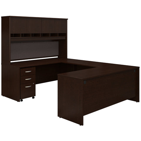 Bush Business Furniture Series C 72W U Shaped Desk with Hutch and Storage | Mocha Cherry