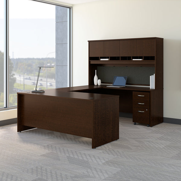 Bush Business Furniture Series C 72W U Shaped Desk with Hutch and Storage | Mocha Cherry