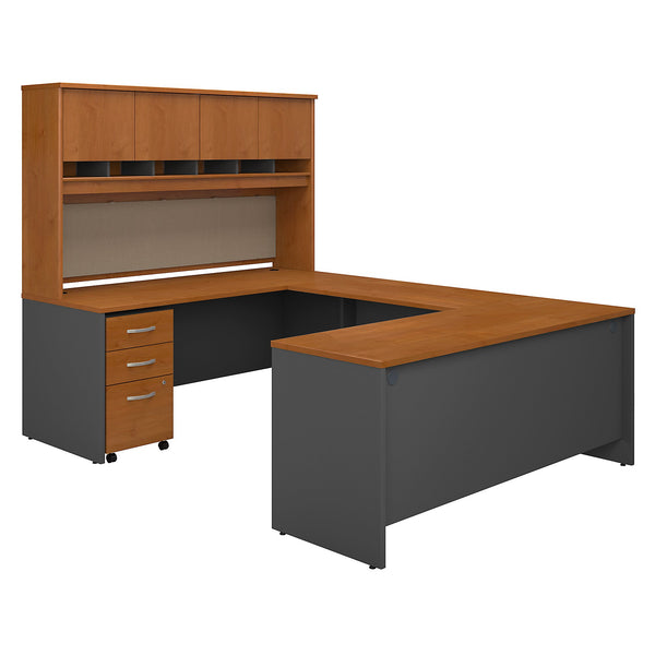 Bush Business Furniture Series C 72W U Shaped Desk with Hutch and Storage | Natural Cherry/Graphite Gray