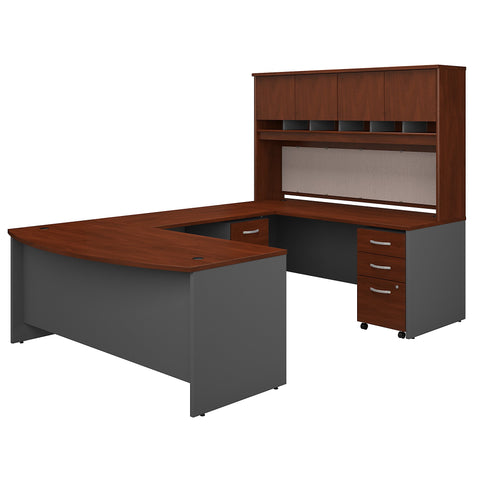 Bush Business Furniture 72W Bow Front U Shaped Desk with Hutch and Storage | Hansen Cherry/Graphite Gray