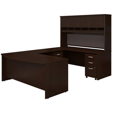 Bush Business Furniture 72W Bow Front U Shaped Desk with Hutch and Storage | Mocha Cherry