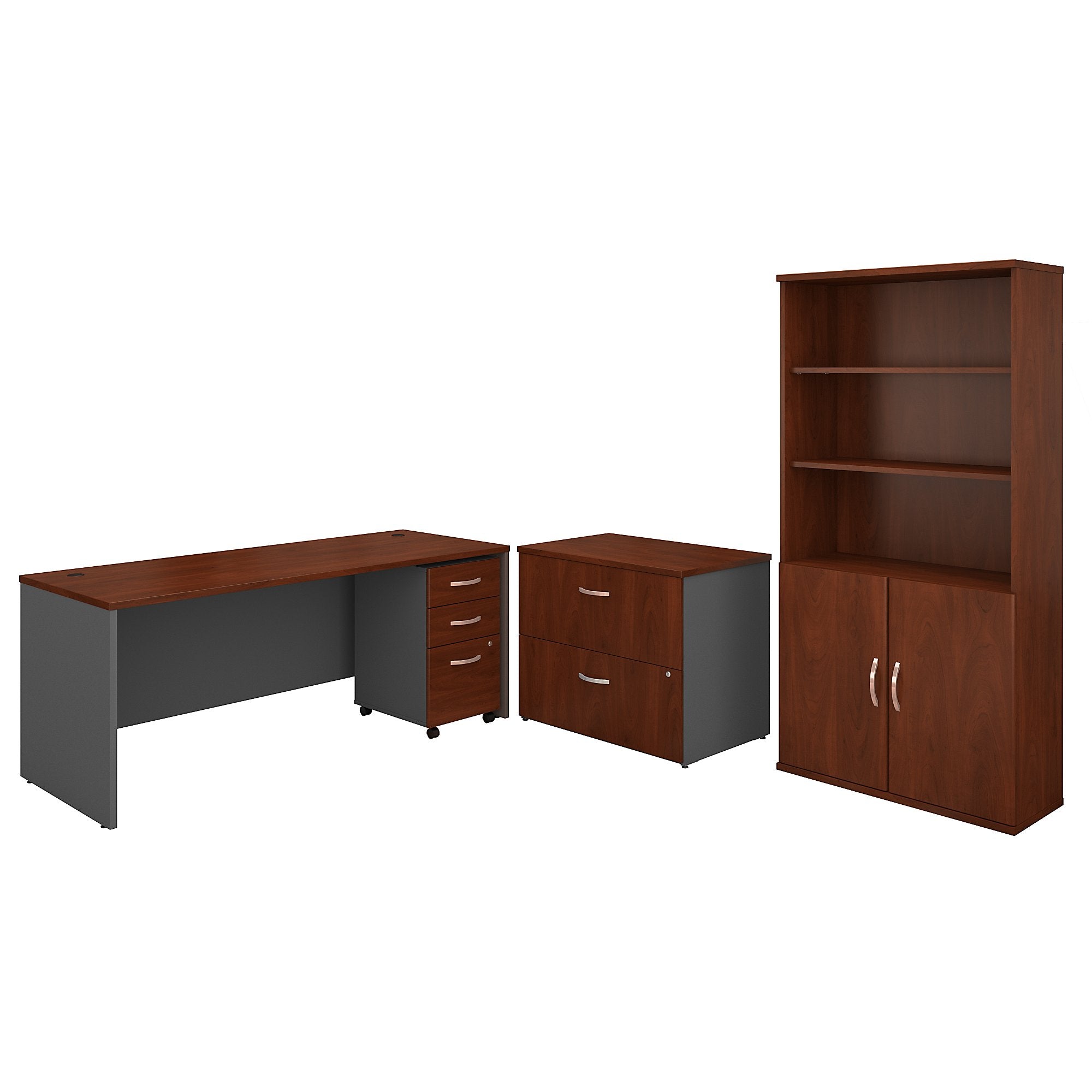 Bush Business Furniture Series C 72W Office Desk with Bookcase and File Cabinets | Hansen Cherry/Graphite Gray