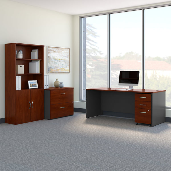 Bush Business Furniture Series C 72W Office Desk with Bookcase and File Cabinets | Hansen Cherry/Graphite Gray