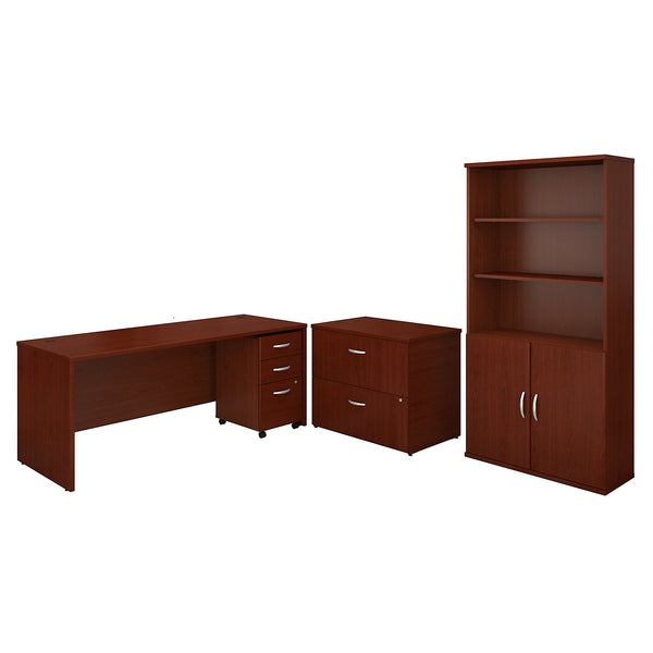 Bush Business Furniture Series C 72W Office Desk with Bookcase and File Cabinets | Mahogany