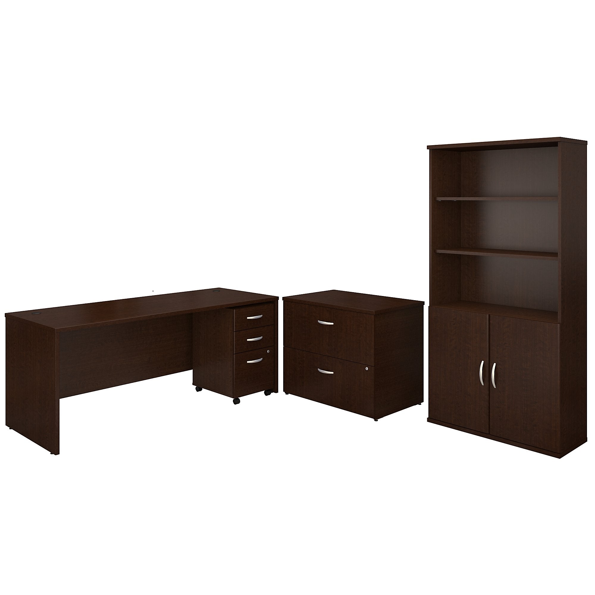 Bush Business Furniture Series C 72W Office Desk with Bookcase and File Cabinets | Mocha Cherry