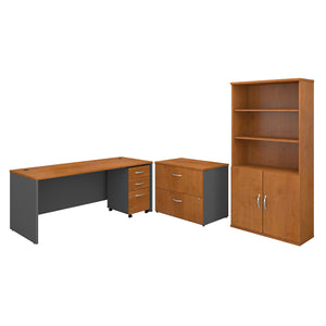 Bush Business Furniture Series C 72W Office Desk with Bookcase and File Cabinets | Natural Cherry/Graphite Gray