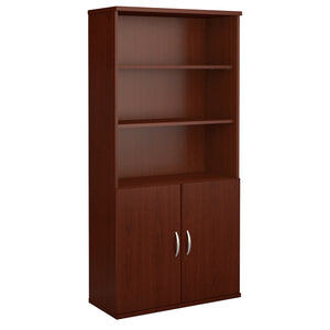 Bush Business Furniture Series C 36W 5 Shelf Bookcase with Doors | Mahogany