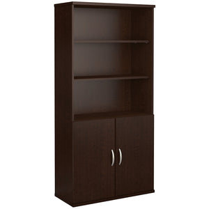 Bush Business Furniture Series C 36W 5 Shelf Bookcase with Doors | Mocha Cherry