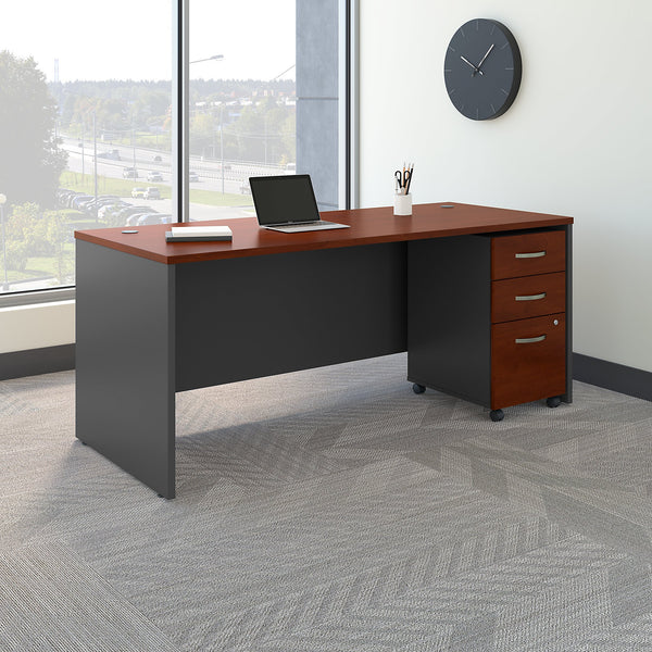 Bush Business Furniture Series C 72W x 30D Office Desk with Mobile File Cabinet | Hansen Cherry/Graphite Gray