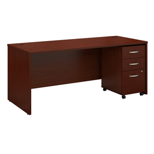 Bush Business Furniture Series C 72W x 30D Office Desk with Mobile File Cabinet | Mahogany
