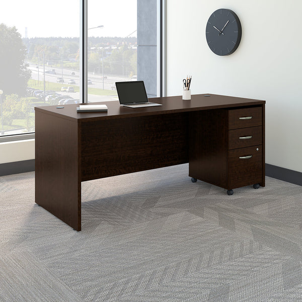 Bush Business Furniture Series C 72W x 30D Office Desk with Mobile File Cabinet | Mocha Cherry