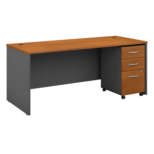 Bush Business Furniture Series C 72W x 30D Office Desk with Mobile File Cabinet | Natural Cherry/Graphite Gray