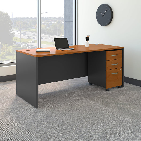 Bush Business Furniture Series C 72W x 30D Office Desk with Mobile File Cabinet | Natural Cherry/Graphite Gray