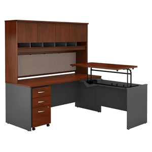 Bush Business Furniture Series C 72W x 30D 3 Position Sit to Stand L Shaped Desk with Hutch and Mobile File Cabinet | Hansen Cherry/Graphite Gray