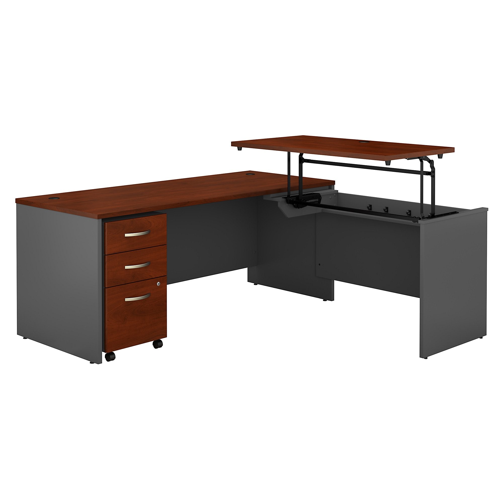 Bush Business Furniture Series C 72W x 30D 3 Position Sit to Stand L Shaped Desk with Mobile File Cabinet | Hansen Cherry/Graphite Gray