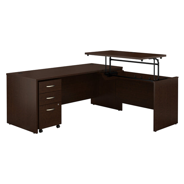 Bush Business Furniture Series C 72W x 30D 3 Position Sit to Stand L Shaped Desk with Mobile File Cabinet | Mocha Cherry