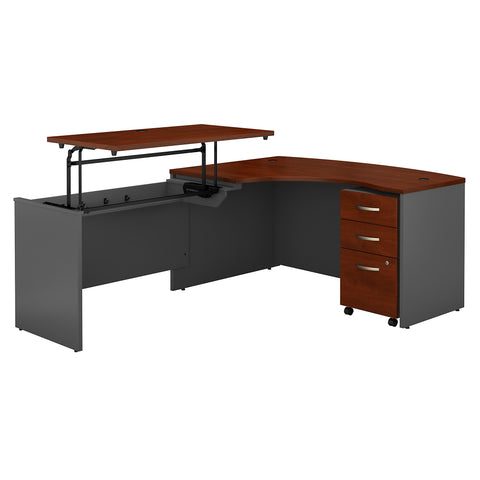 Bush Business Furniture Series C 60W x 43D Left Hand 3 Position Sit to Stand L Shaped Desk with Mobile File Cabinet | Hansen Cherry/Graphite Gray