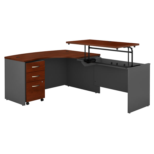 Bush Business Furniture Series C 60W x 43D Right Hand 3 Position Sit to Stand L Shaped Desk with Mobile File Cabinet | Hansen Cherry/Graphite Gray