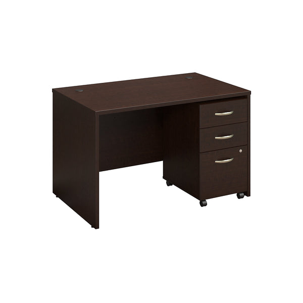 Bush Business Furniture Series C Elite 48W x 30D Desk with 3 Drawer Mobile Pedestal | Mocha Cherry