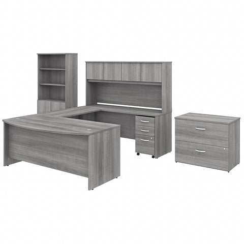 Bush Business Furniture Studio C 72W x 36D U Shaped Desk with Hutch, Bookcase and File Cabinets | Platinum Gray