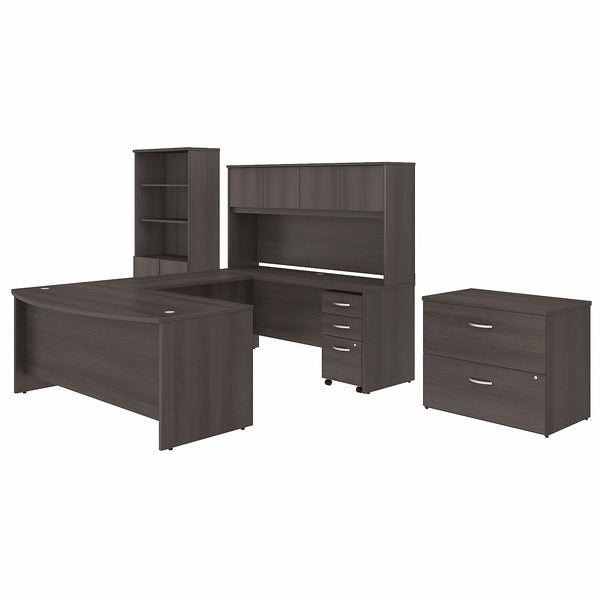 Bush Business Furniture Studio C 72W x 36D U Shaped Desk with Hutch, Bookcase and File Cabinets | Storm Gray