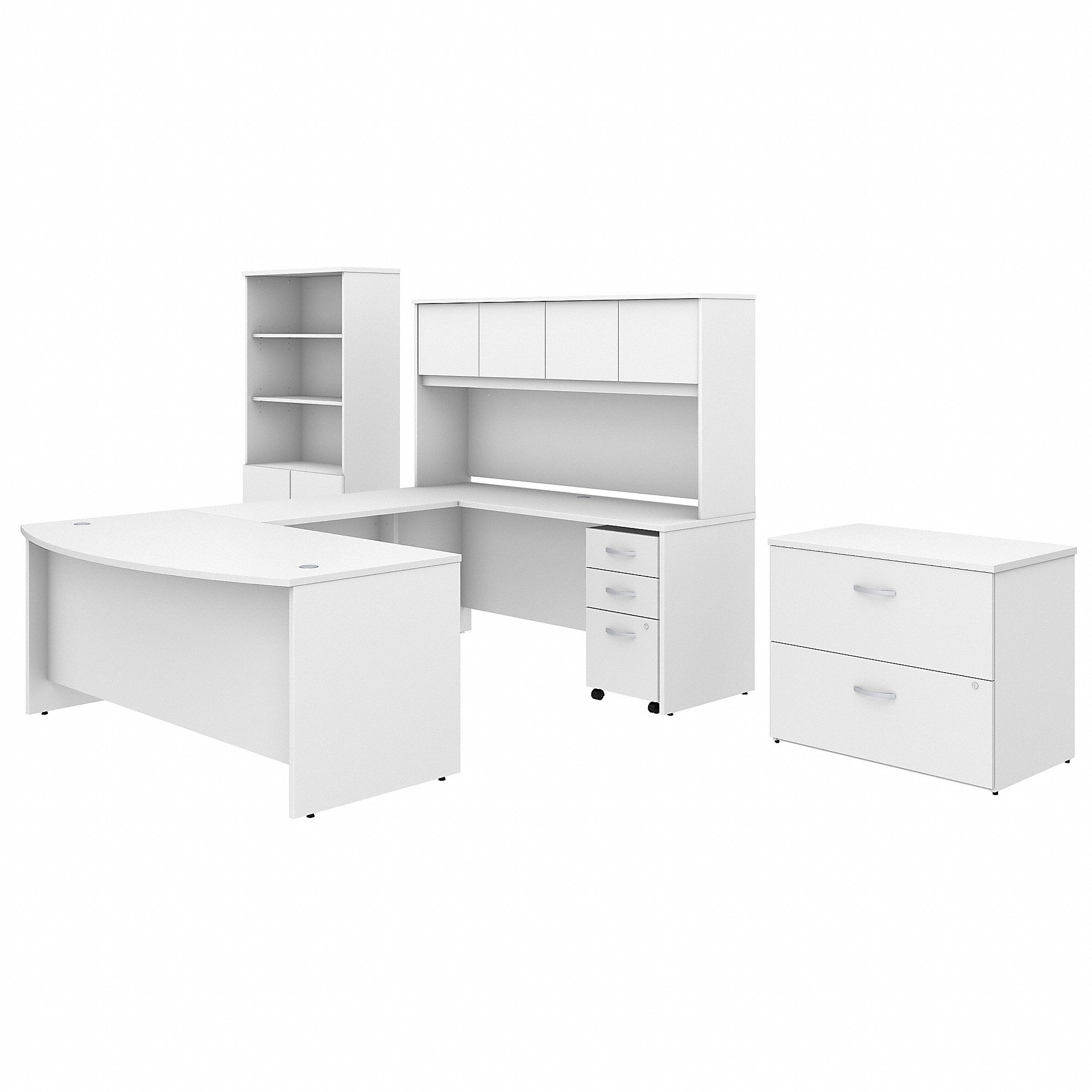 Bush Business Furniture Studio C 72W x 36D U Shaped Desk with Hutch, Bookcase and File Cabinets | White