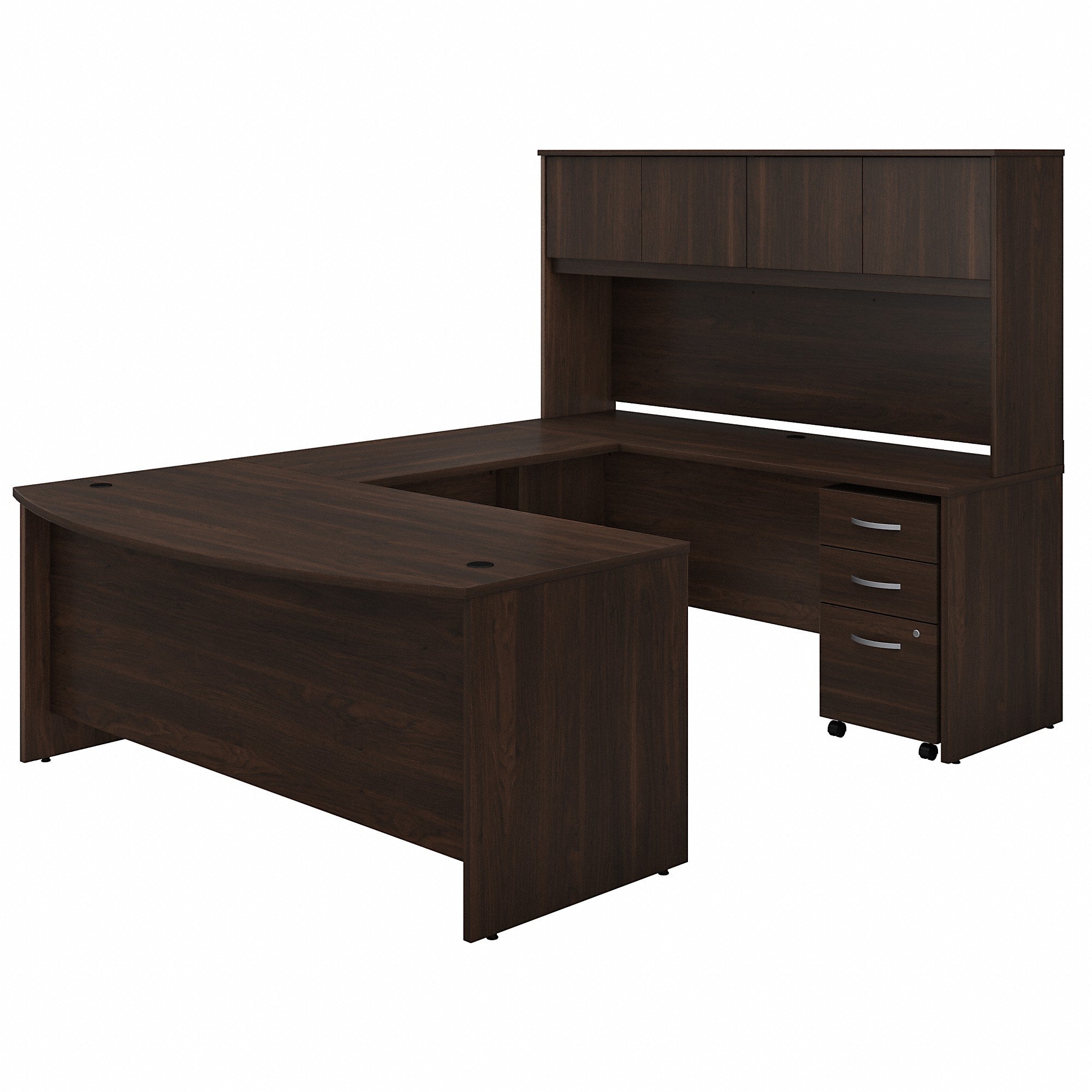 Bush Business Furniture Studio C 72W x 36D U Shaped Desk with Hutch and Mobile File Cabinet | Black Walnut/Black Walnut