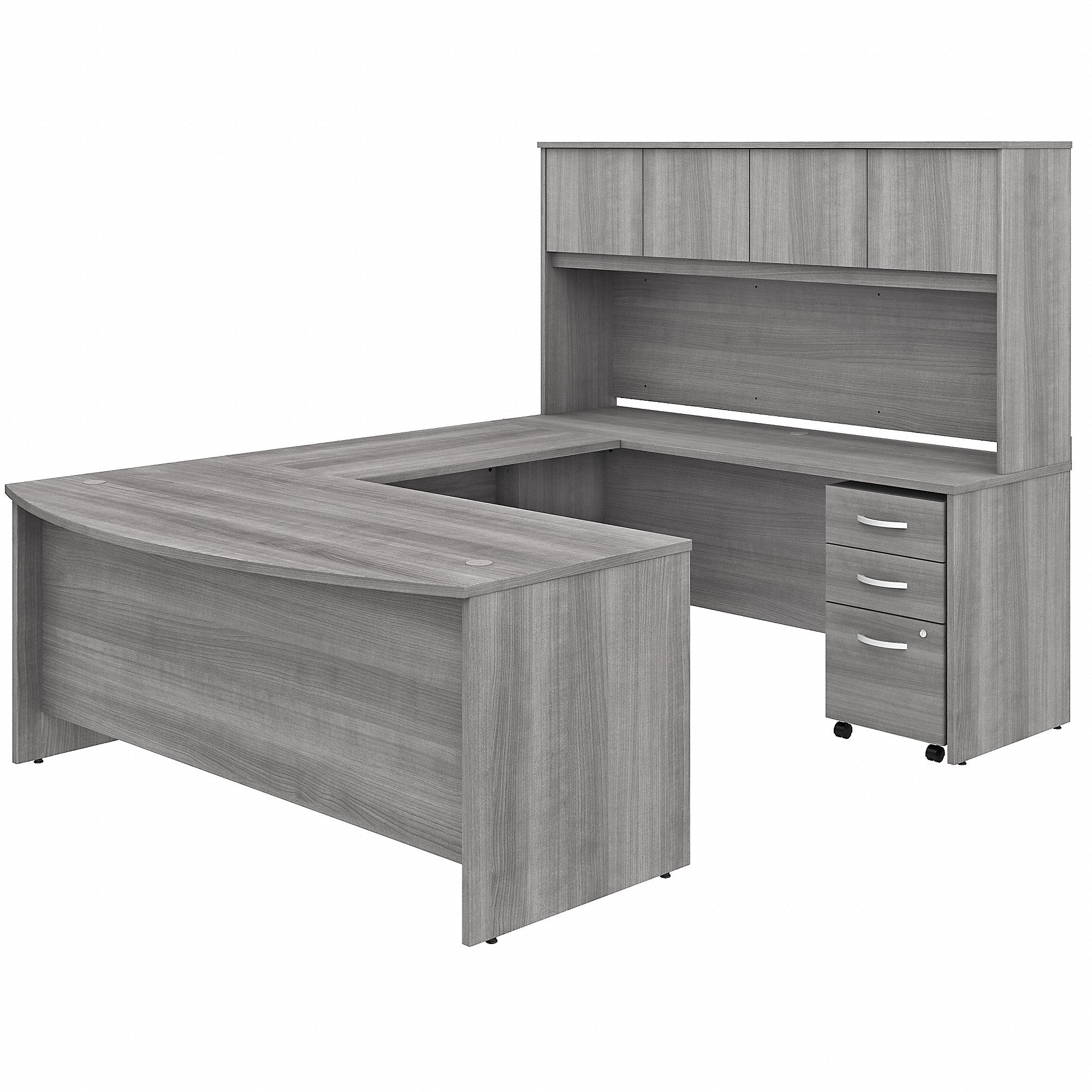 Bush Business Furniture Studio C 72W x 36D U Shaped Desk with Hutch and Mobile File Cabinet | Platinum Gray