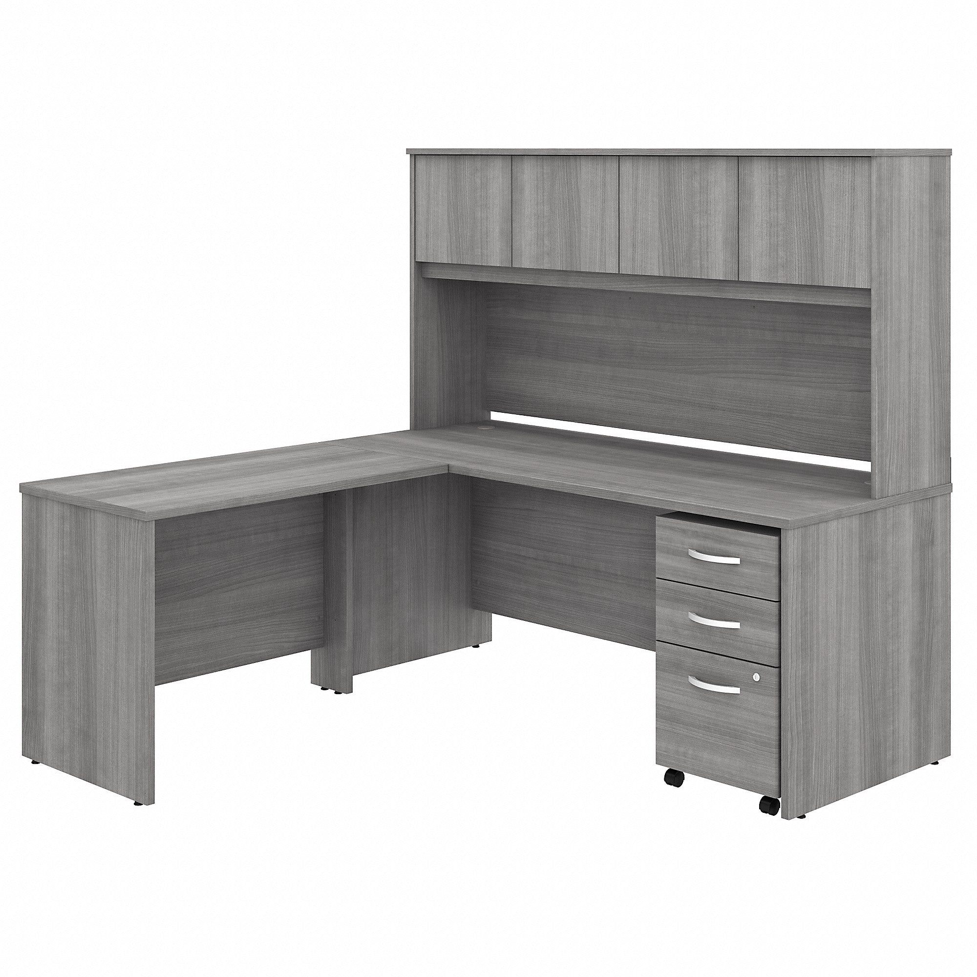 Bush Business Furniture Studio C 72W x 30D L Shaped Desk with Hutch, Mobile File Cabinet and 42W Return | Platinum Gray